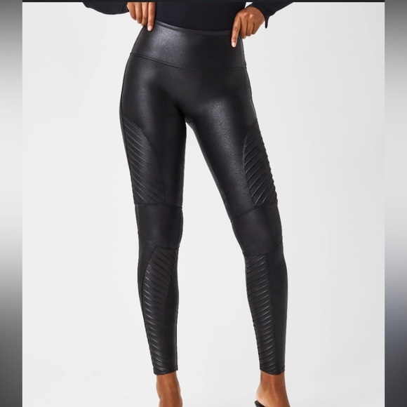 SPANX Pants - SPANX Faux Leather Black Moto Bikercore Textured Hi Rise Leggings